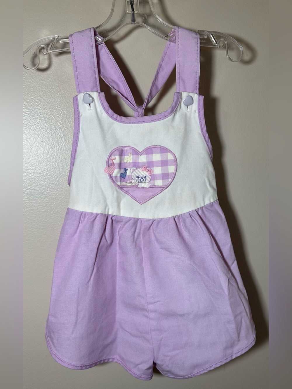 Vintage Carters Sun Suit Romper  Embroidered Plaid Heart Bear Summer Beach 4T